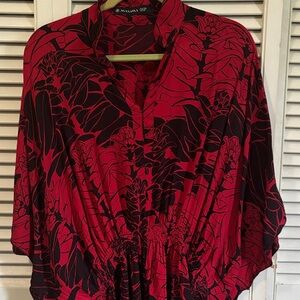 Manuploa Hawaiian designer label Red and Black Floral Blouse